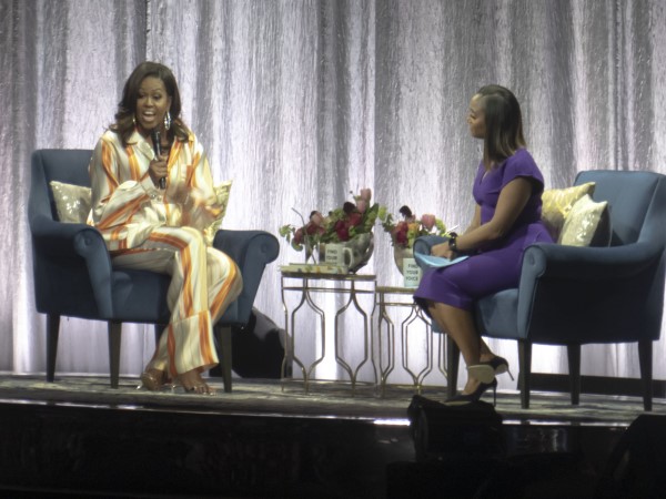 Michelle Obama and Isha Sesay